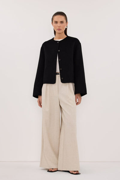 Stas wearing JACLYN BLACK CROPPED WOOL BLEND COAT
