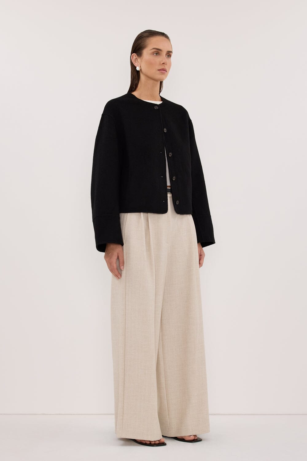 JACLYN BLACK CROPPED WOOL BLEND COAT