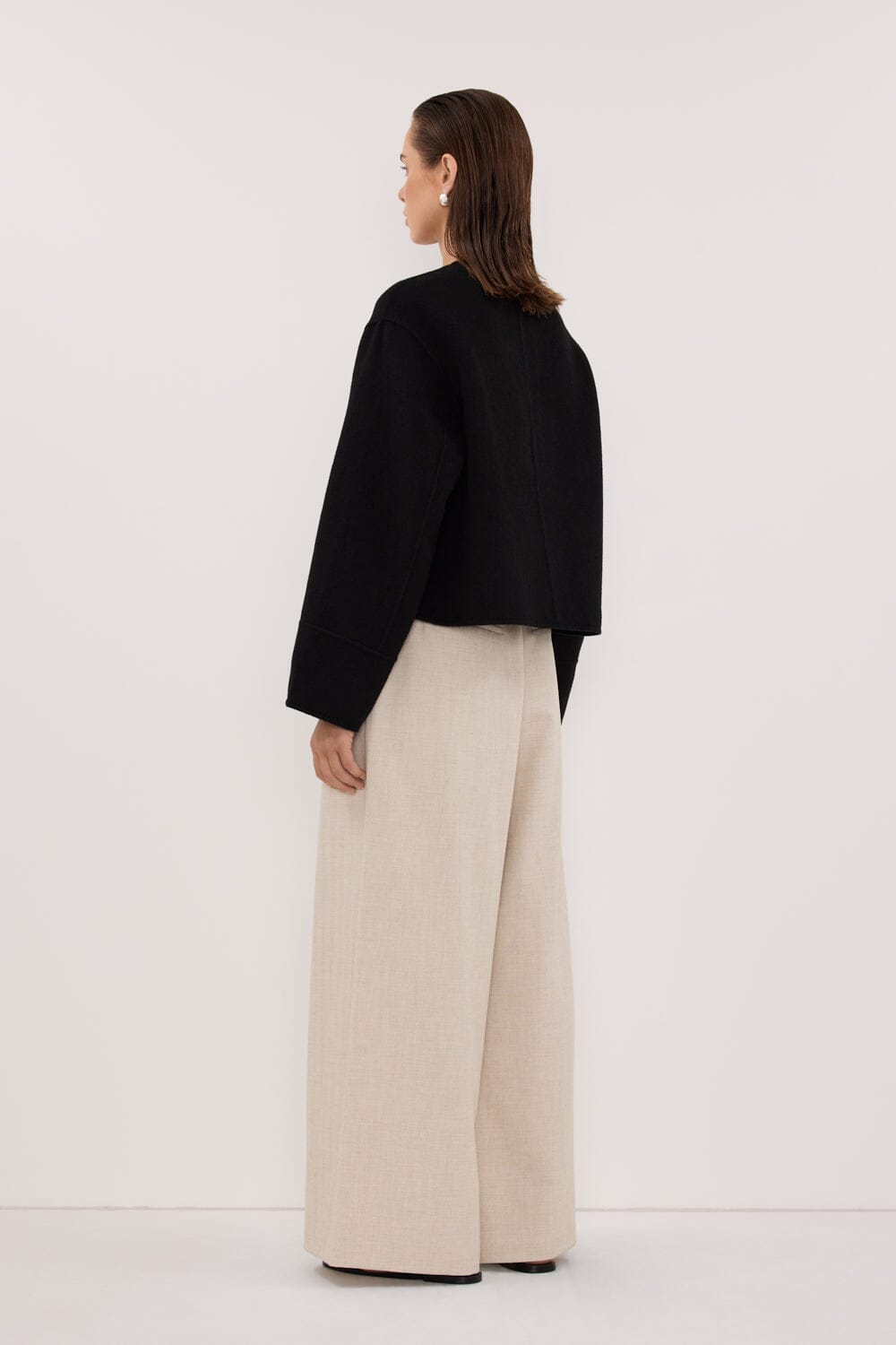 JACLYN BLACK CROPPED WOOL BLEND COAT