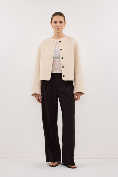 Stas wearing JACLYN IVORY MARLE CROPPED WOOL BLEND COAT