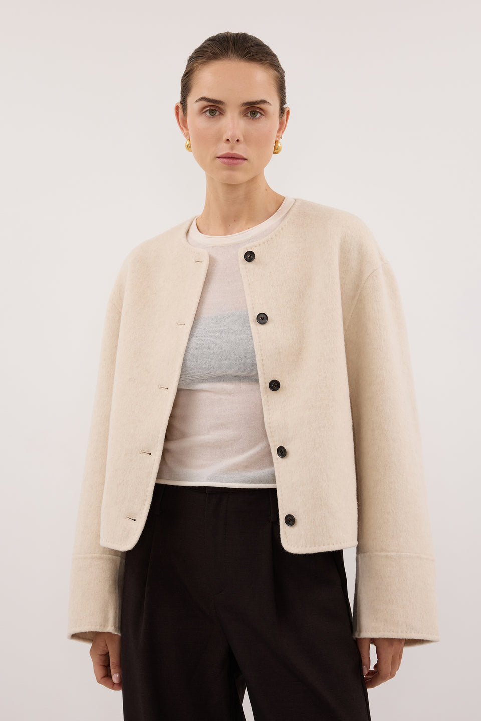 JACLYN IVORY MARLE CROPPED WOOL BLEND COAT