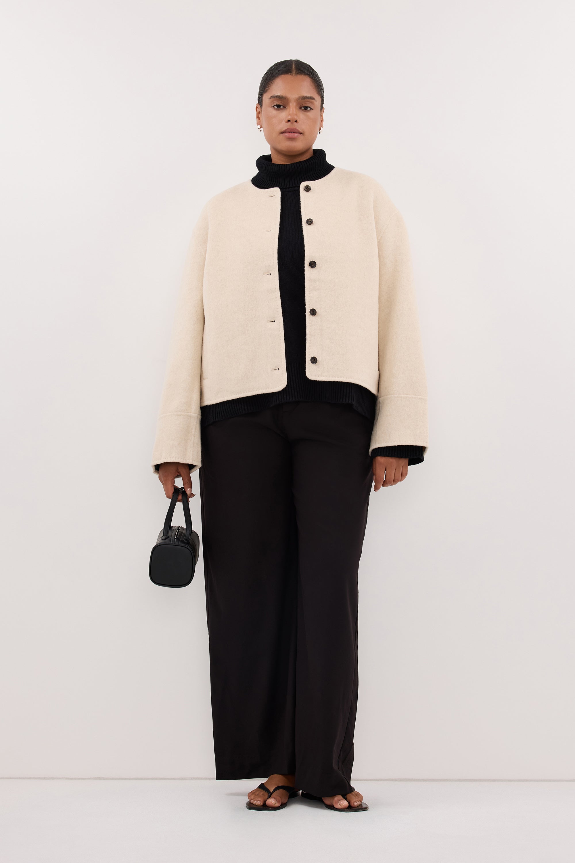 JACLYN IVORY MARLE CROPPED WOOL BLEND COAT | Dissh