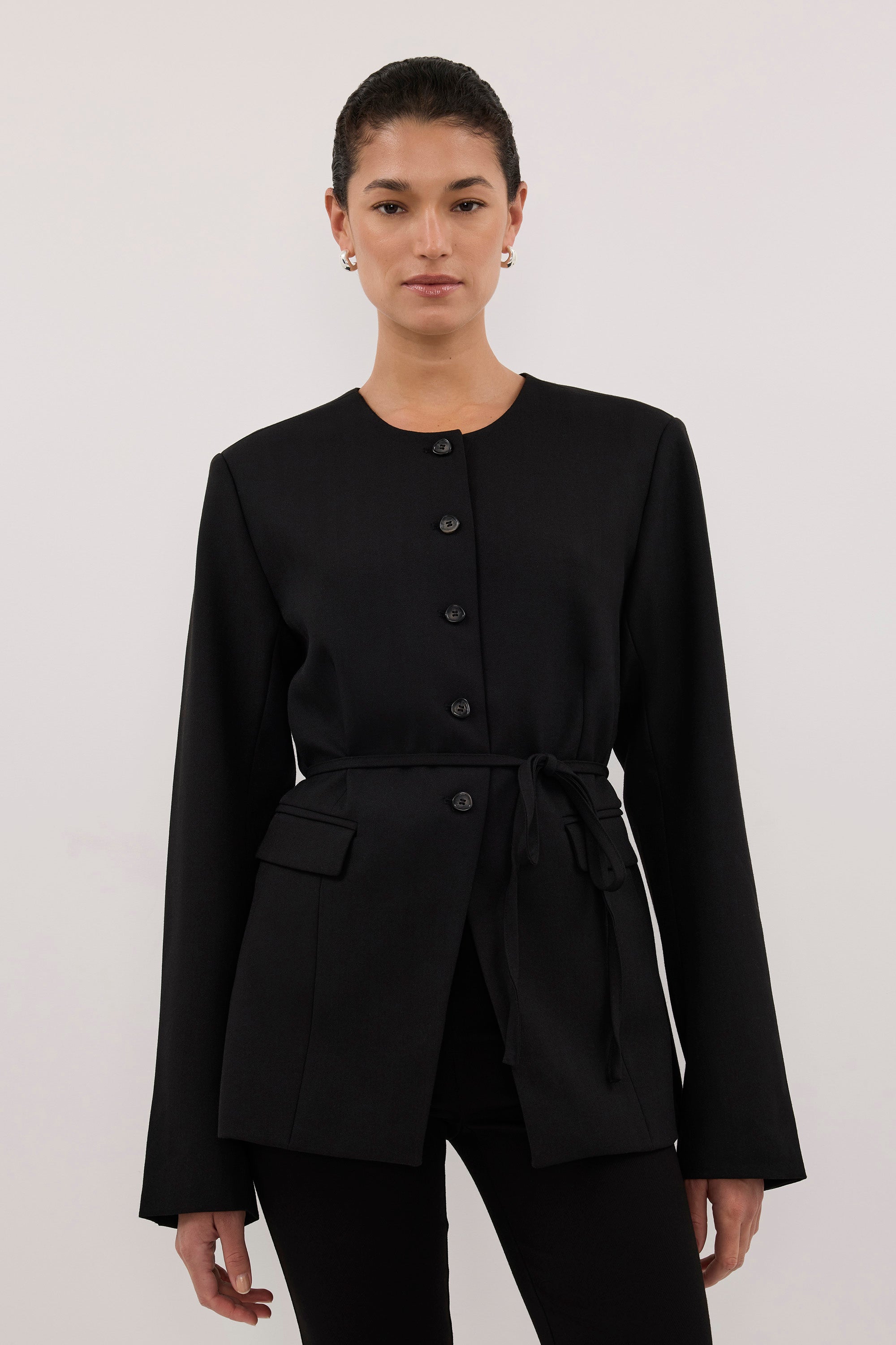 CYRUS BLACK COLLARLESS BLAZER