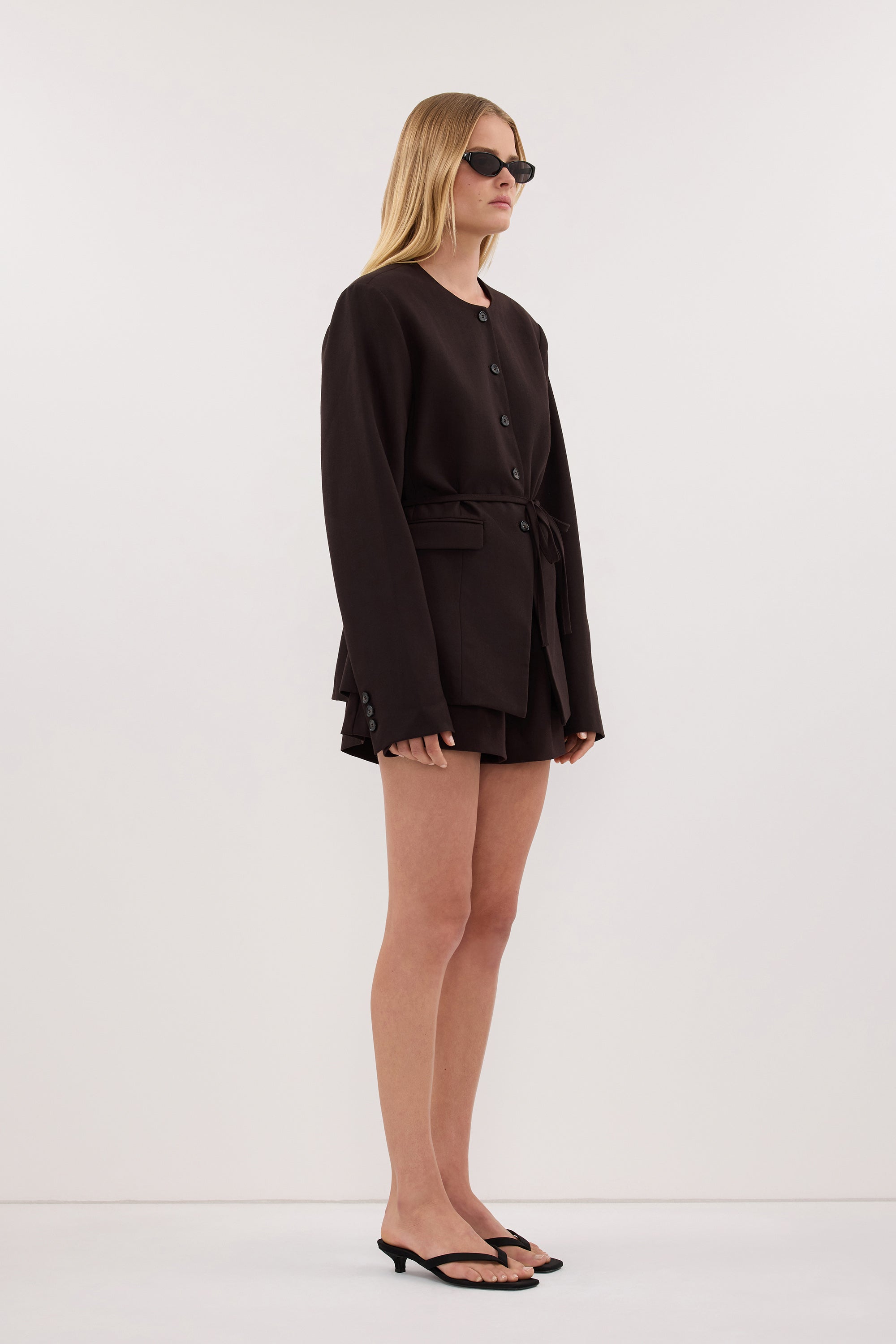 CYRUS PEAT COLLARLESS BLAZER