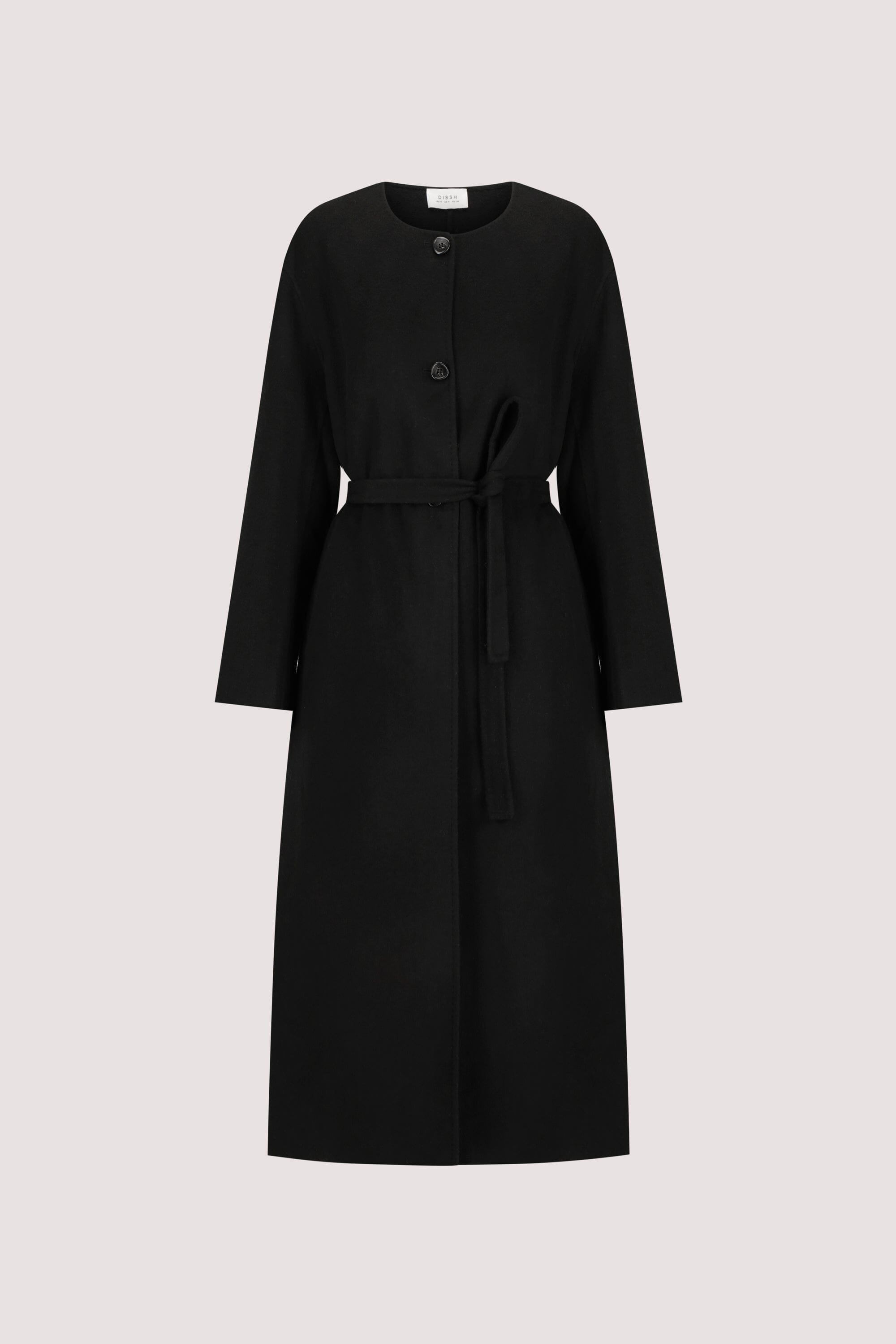 GRETA BLACK COLLARLESS WOOL BLEND COAT