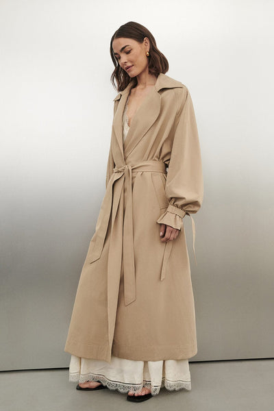 Bambi wearing NINA STONE LIGHTWEIGHT TRENCH COAT