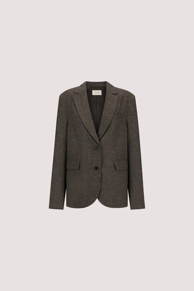 Stas wearing AMELIA MOCHA TEXTURED BLAZER