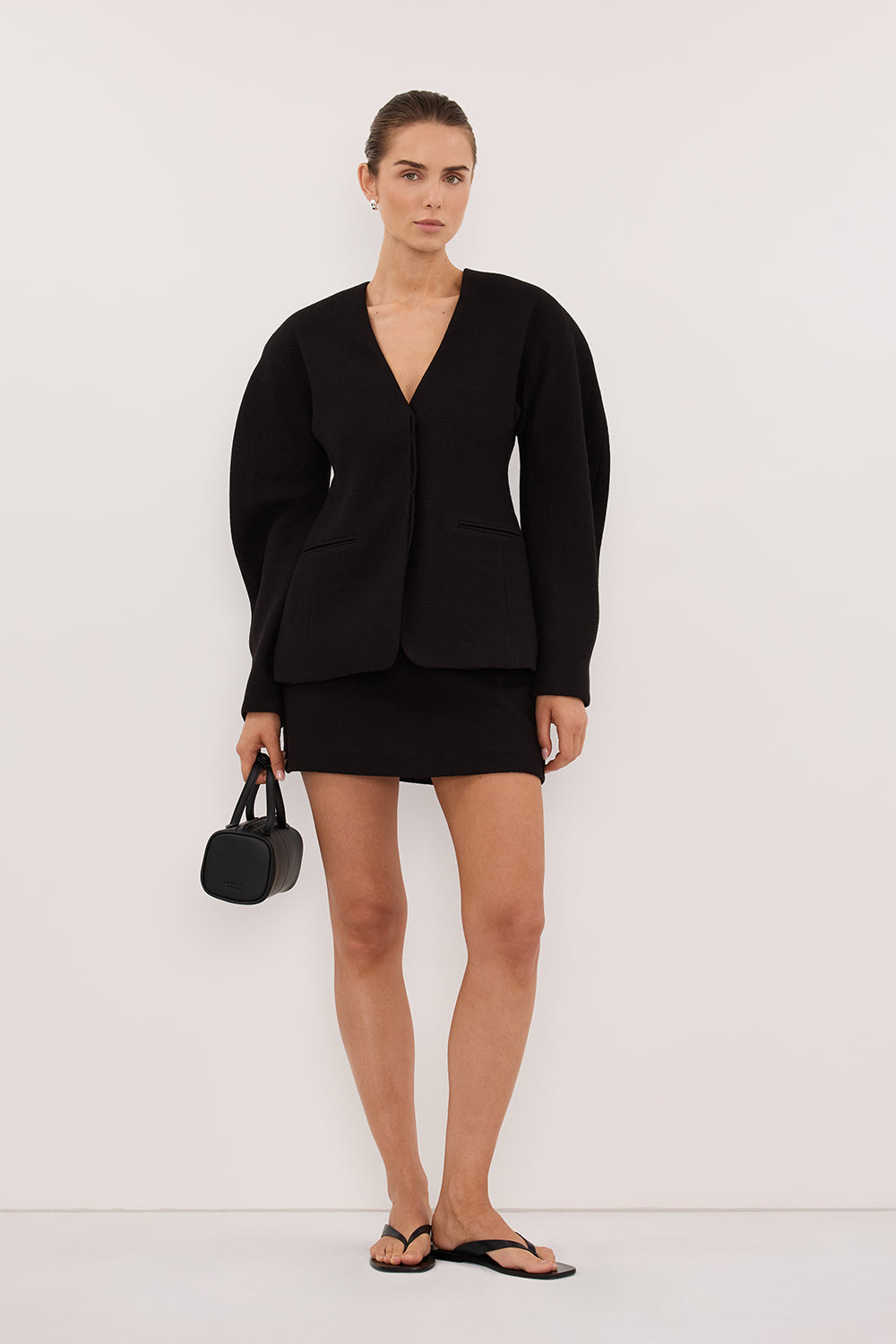 BOBBI BLACK BOUCLE COCOON BLAZER