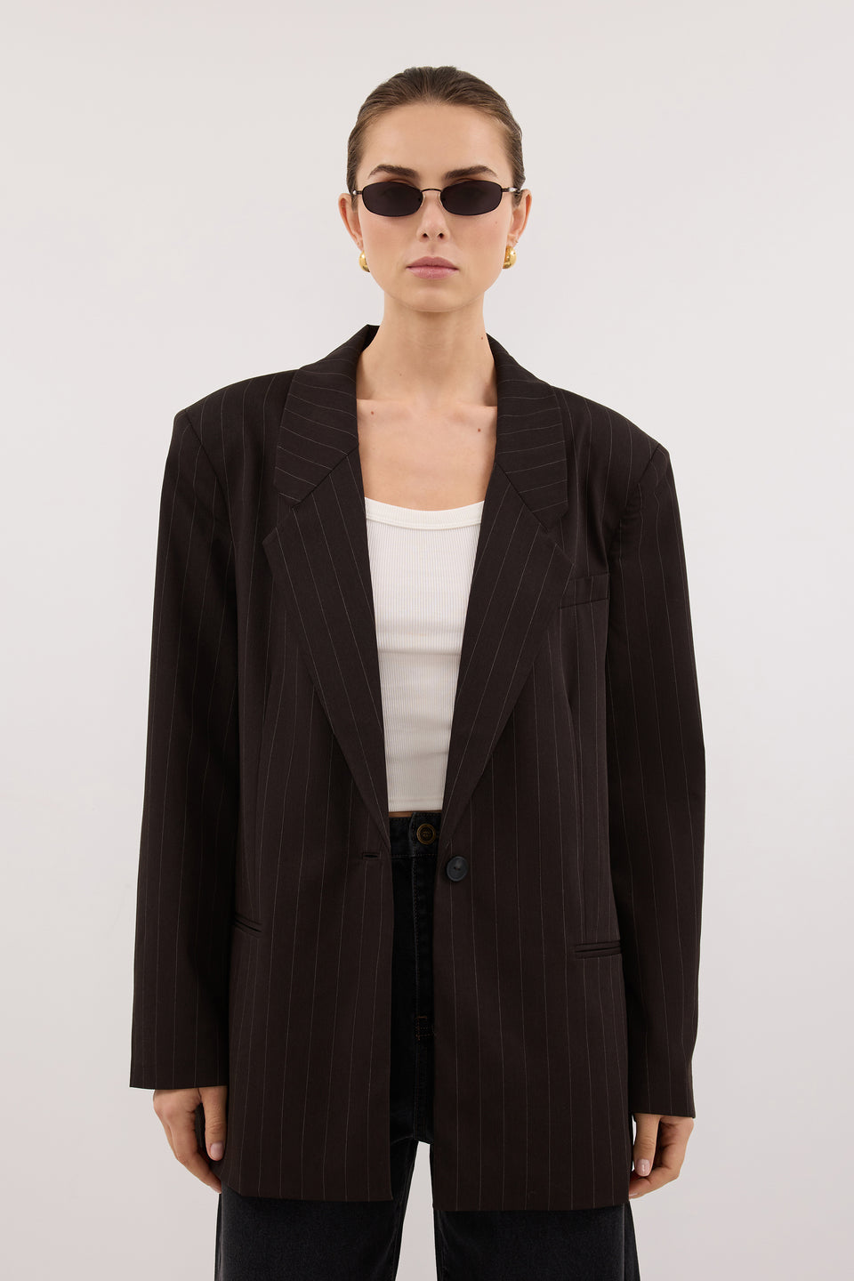 SIAN PEAT CHOC STRIPE OVERSIZED BLAZER