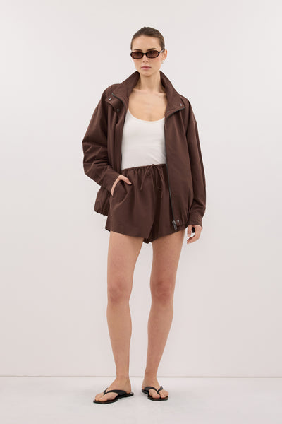 Anaya  wearing RORY MILK CHOC LIGHTWEIGHT TRACK JACKET