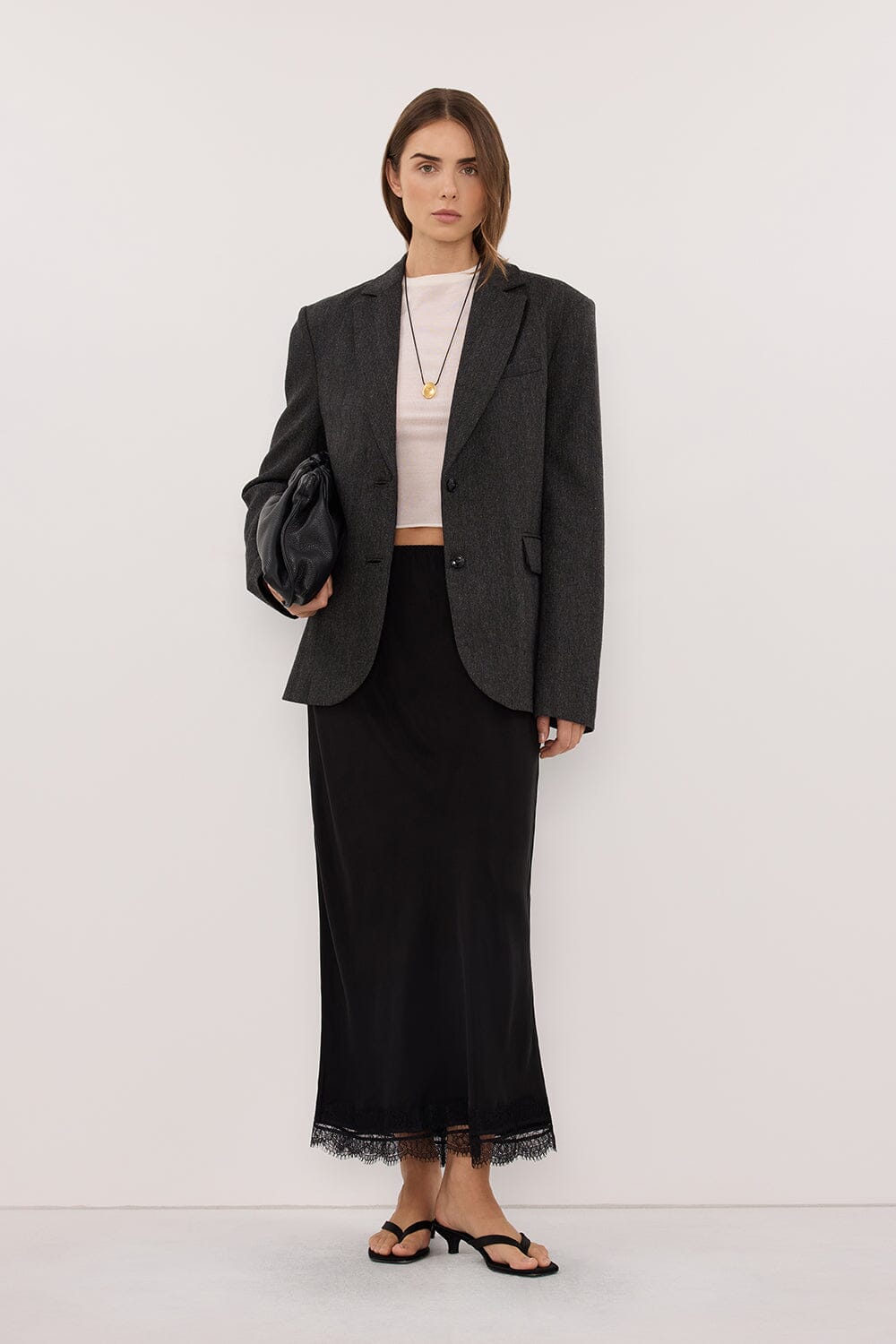 SOFIA DARK GREY OVERSIZED TEXTURED BLAZER