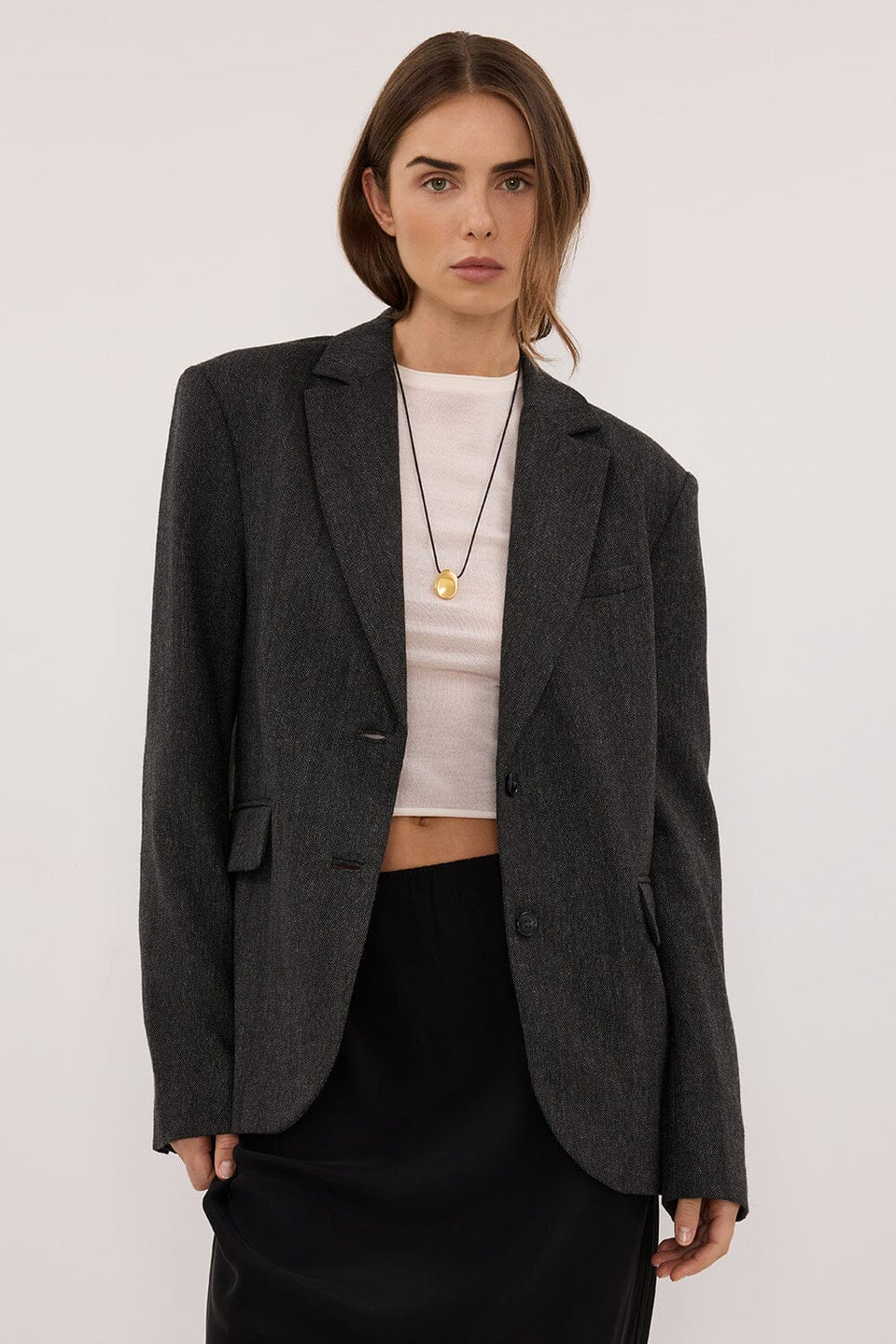 SOFIA DARK GREY OVERSIZED TEXTURED BLAZER