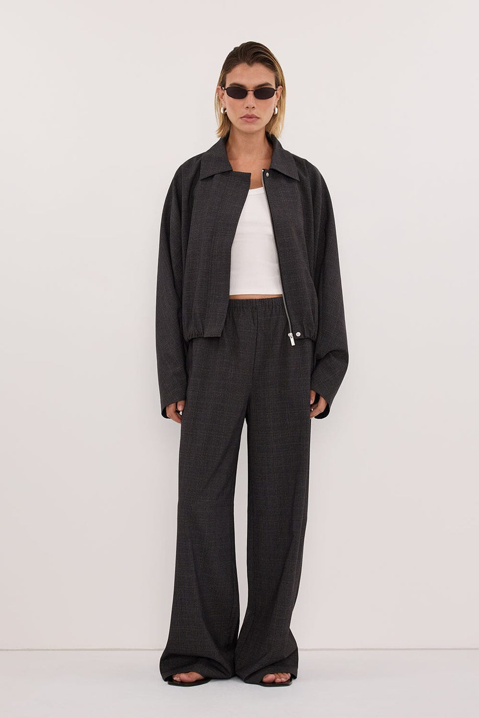MARCO GREY PLAID BOMBER JACKET