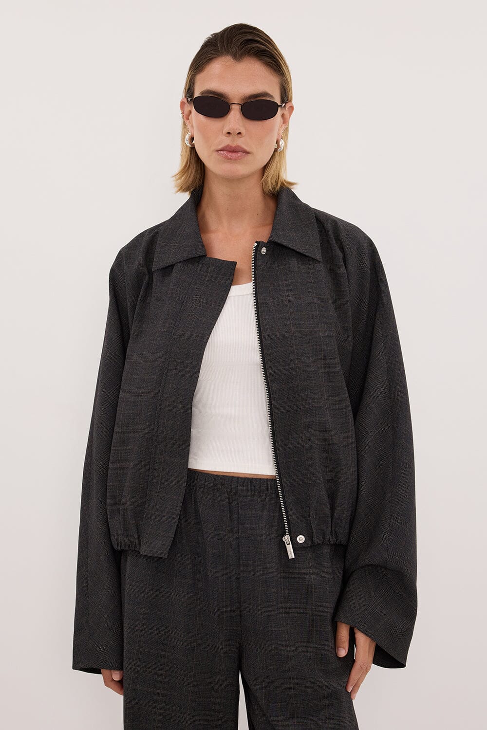 MARCO GREY PLAID BOMBER JACKET