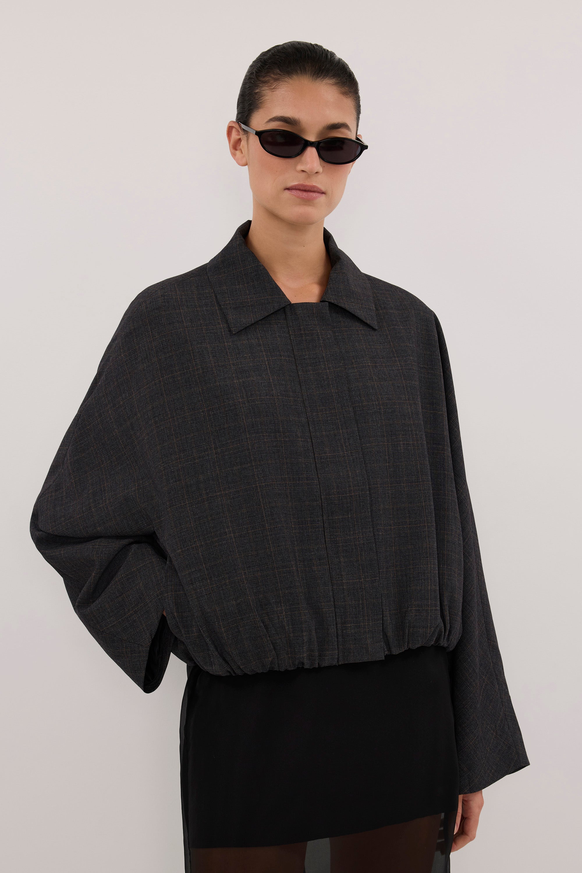 MARCO GREY PLAID BOMBER JACKET
