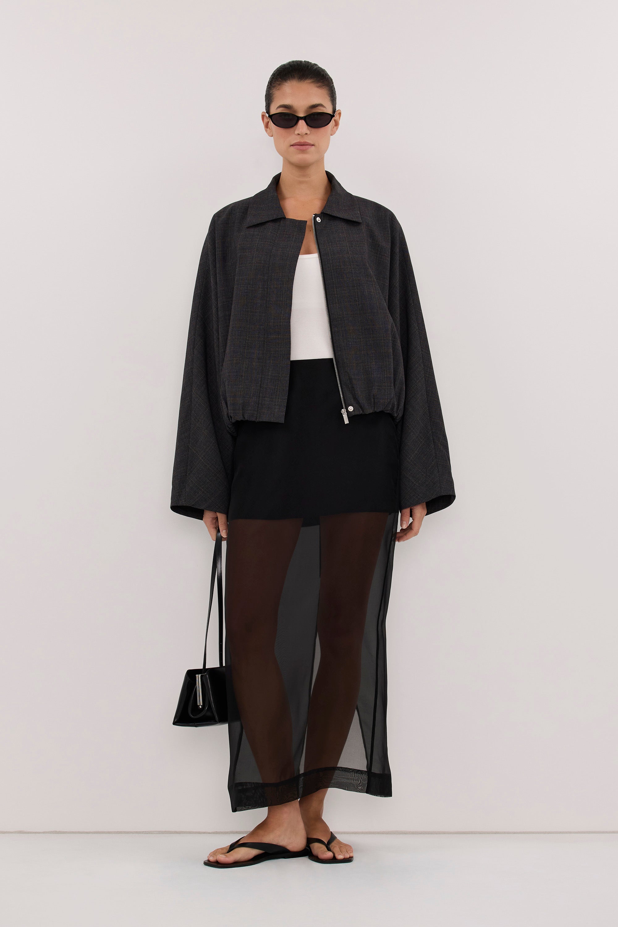 MARCO GREY PLAID BOMBER JACKET