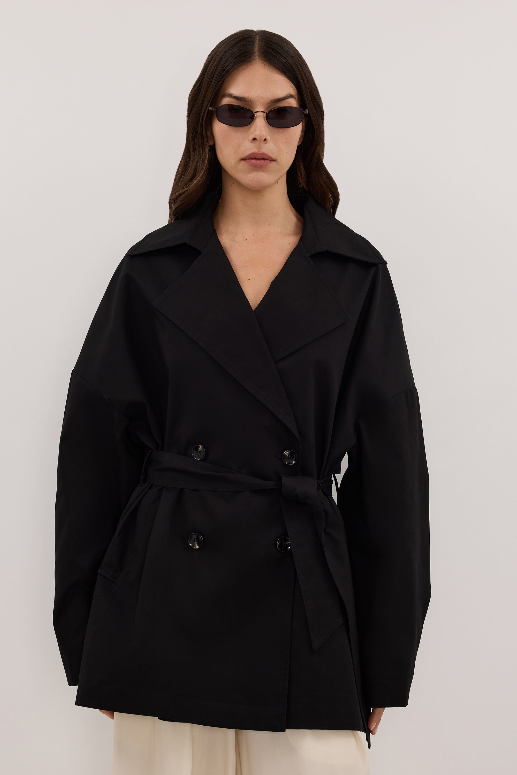 CAMERON BLACK MID LENGTH TRENCH COAT