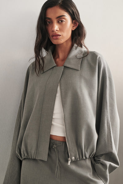 Anaya  wearing KENDALL STEEL GREY BOMBER JACKET