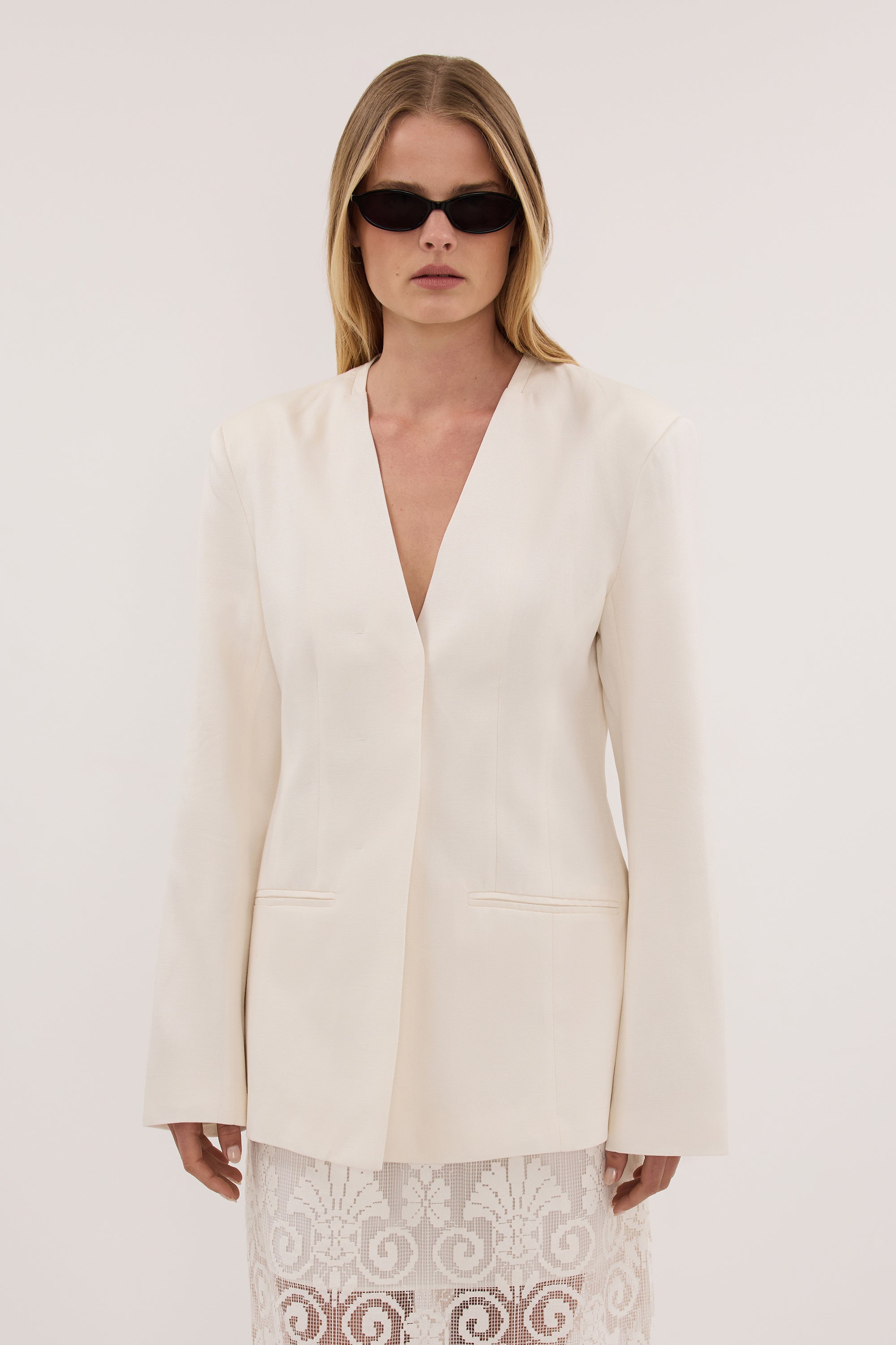 GIULIA IVORY COLLARLESS BLAZER