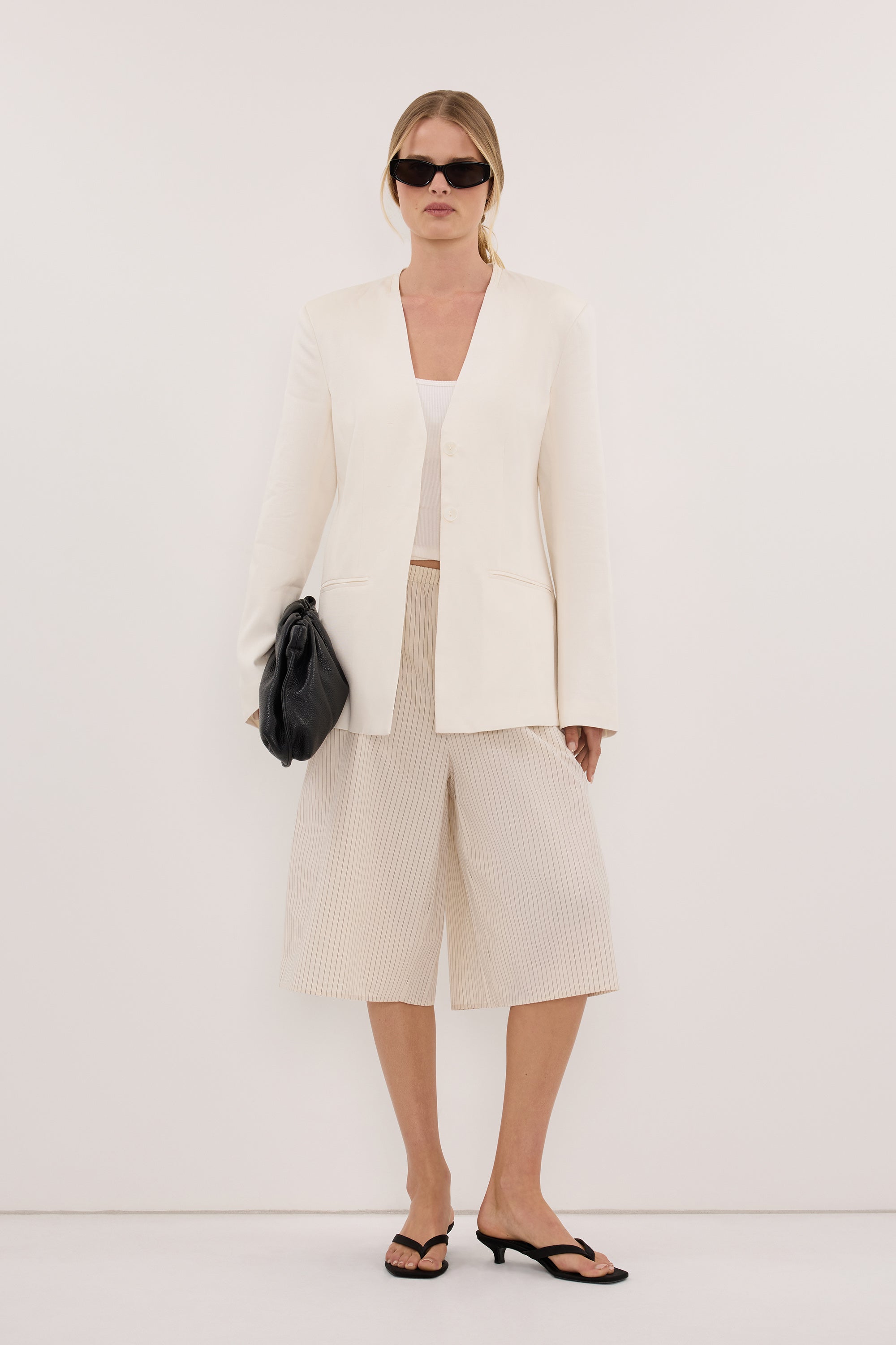 GIULIA IVORY COLLARLESS BLAZER