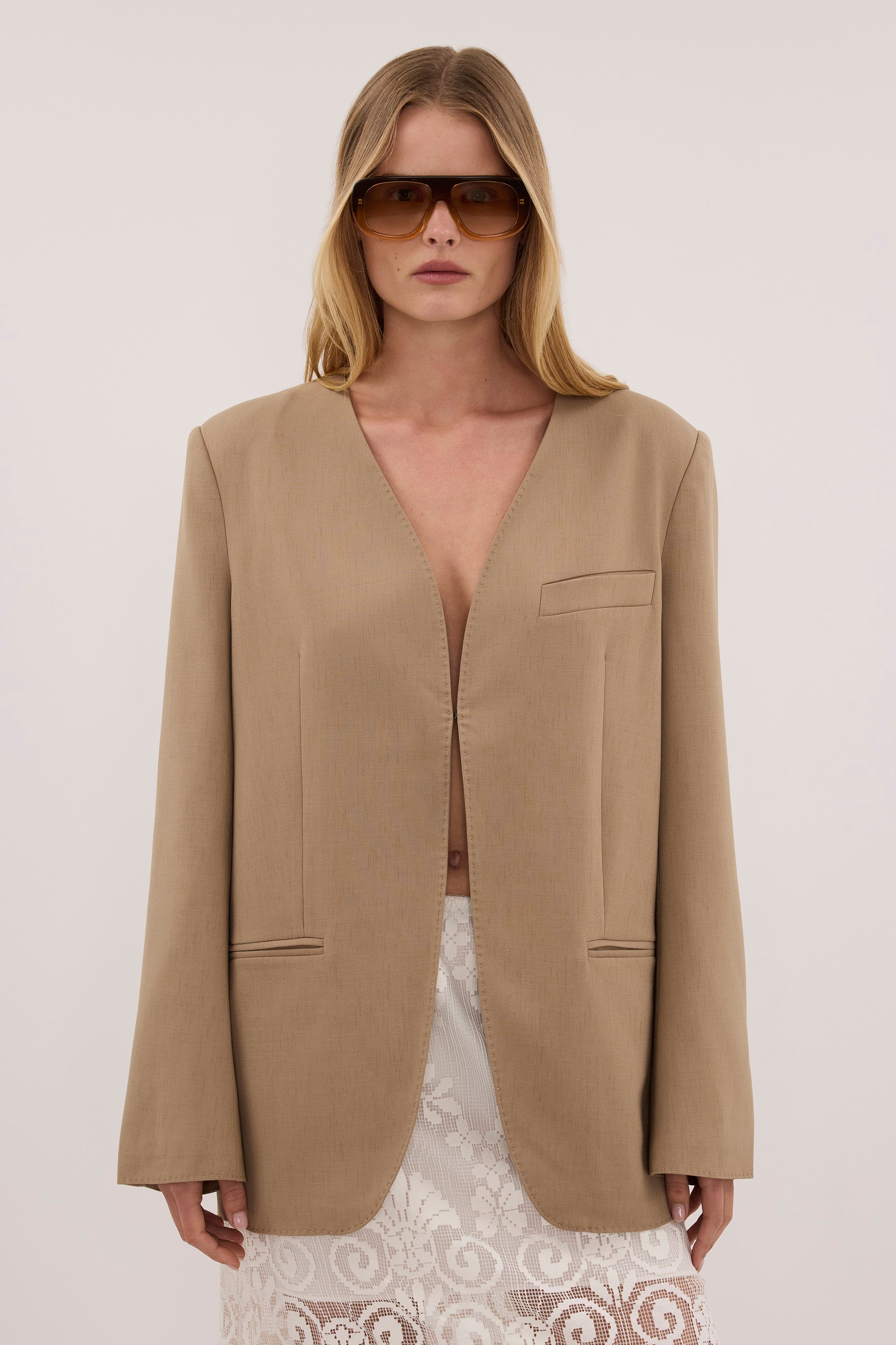 HALINA WHEAT COLLARLESS BLAZER