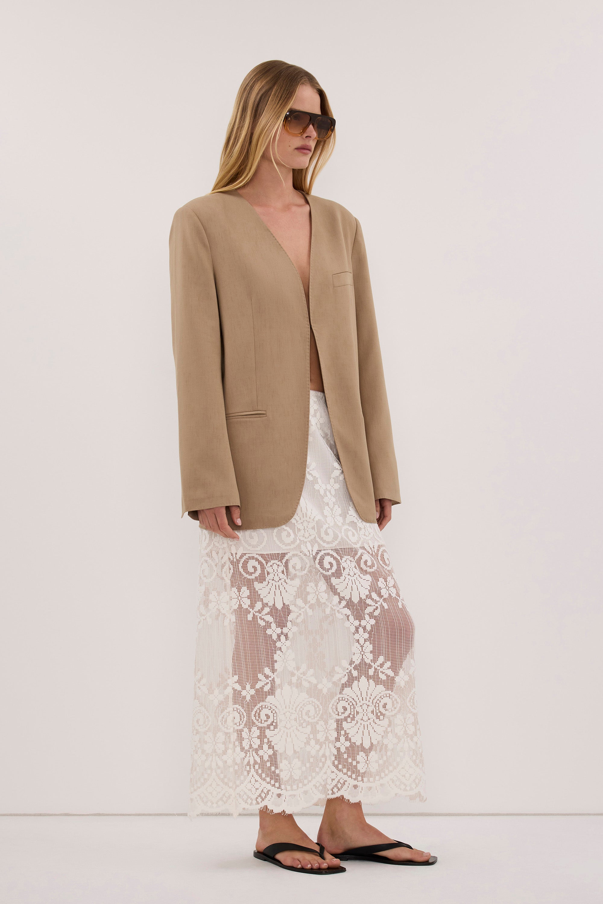 HALINA WHEAT COLLARLESS BLAZER