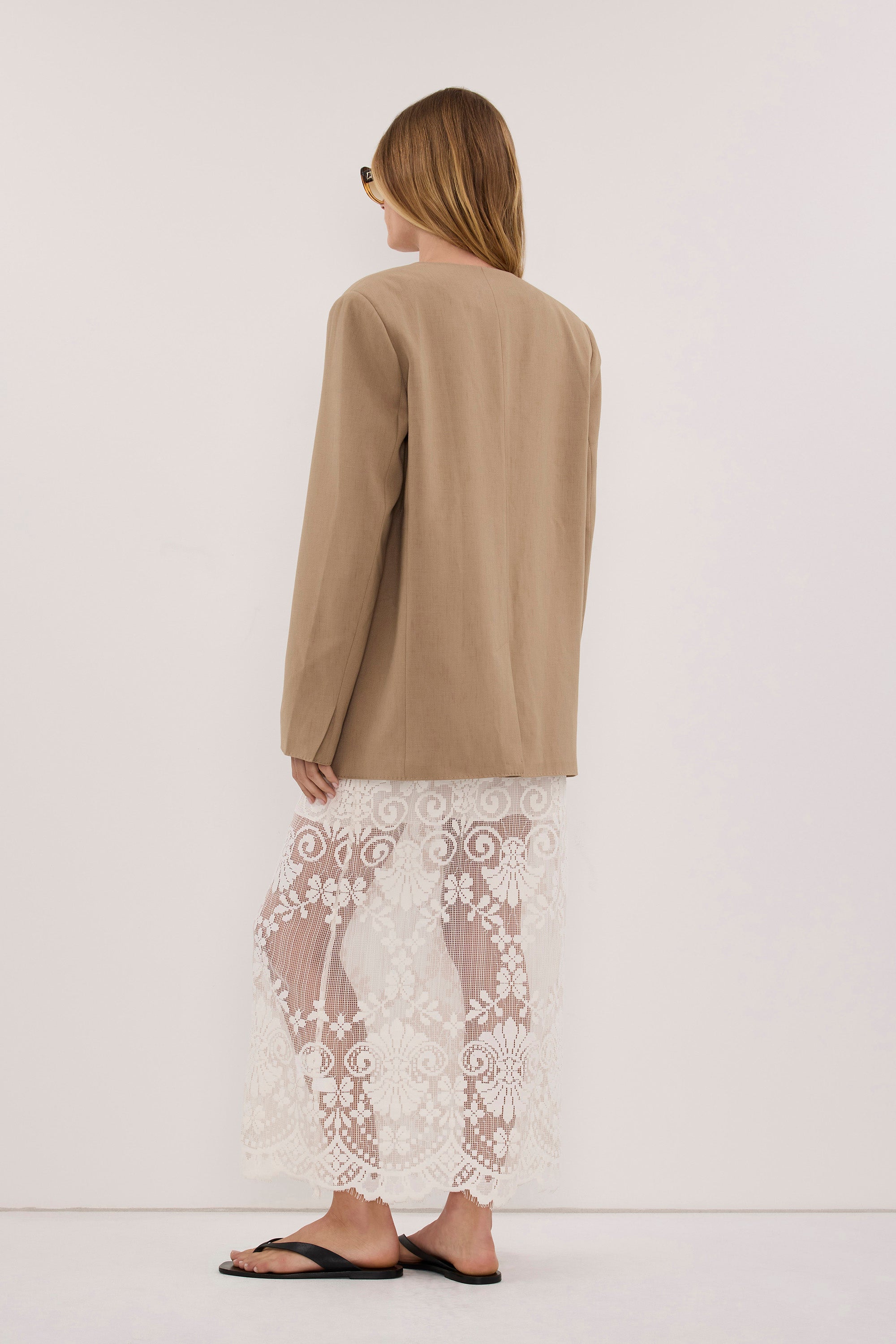 HALINA WHEAT COLLARLESS BLAZER