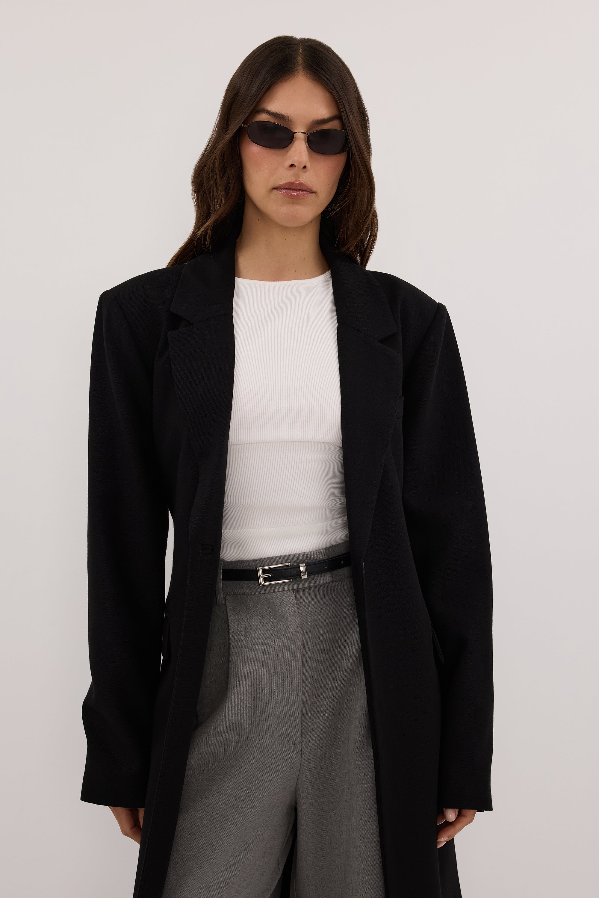 VIDA BLACK LONGLINE BLAZER COAT
