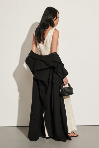 Ploy wearing VIDA BLACK LONGLINE BLAZER COAT
