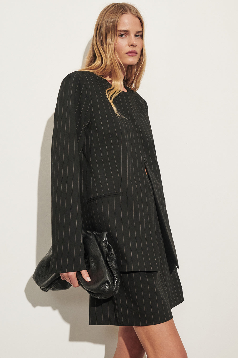 SIAN BLACK PINSTRIPE RELAXED BLAZER