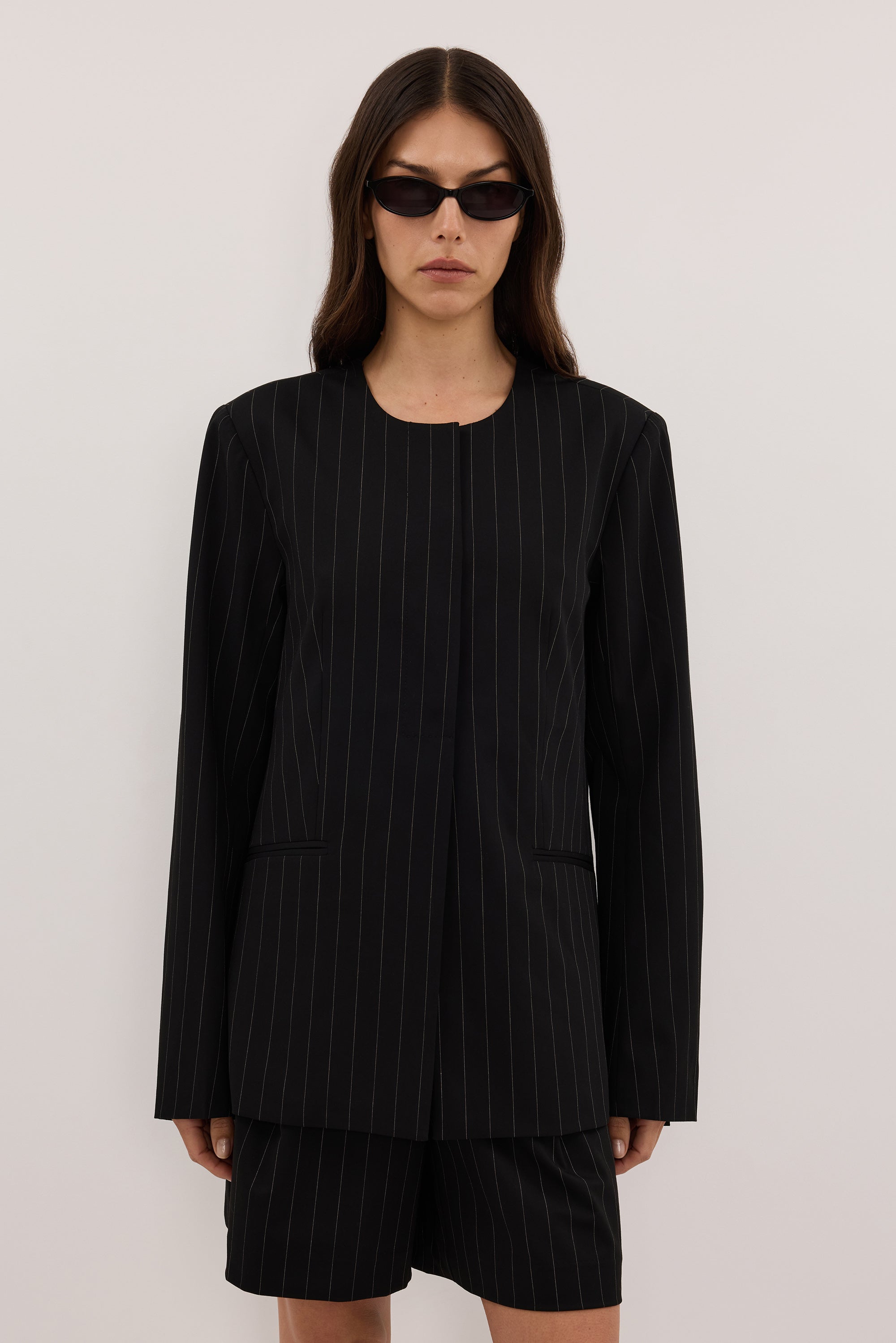 SIAN BLACK PINSTRIPE RELAXED BLAZER