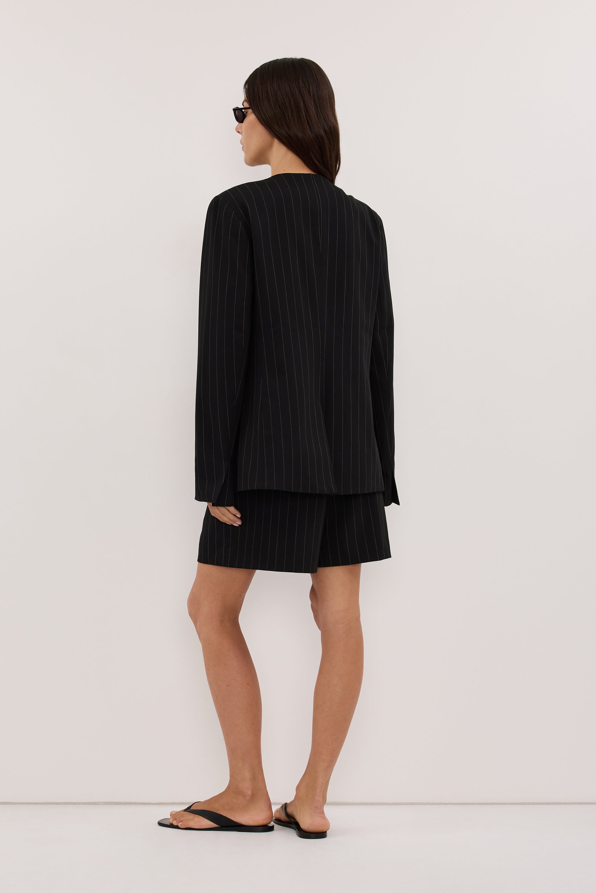 SIAN BLACK PINSTRIPE RELAXED BLAZER