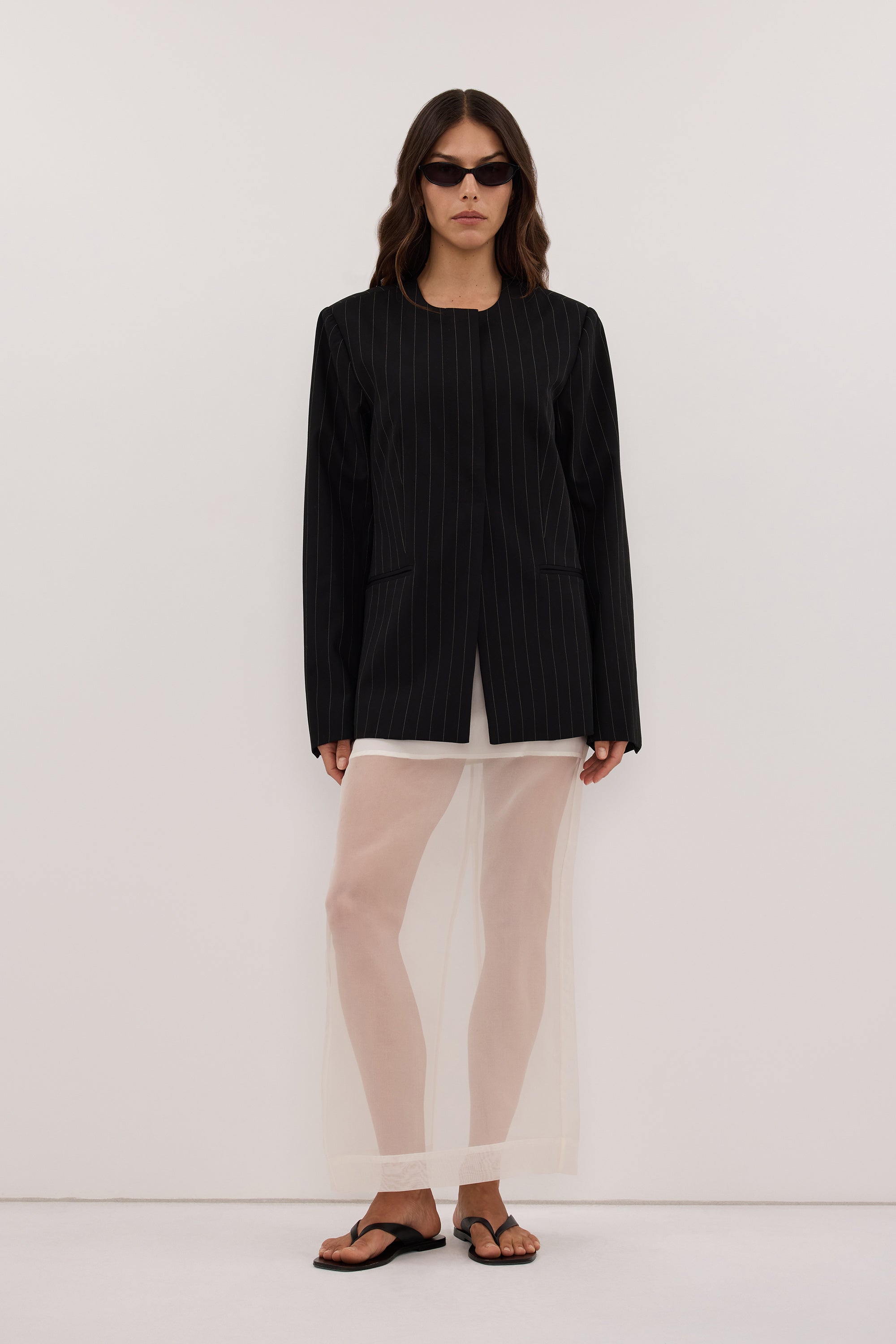 SIAN BLACK PINSTRIPE RELAXED BLAZER