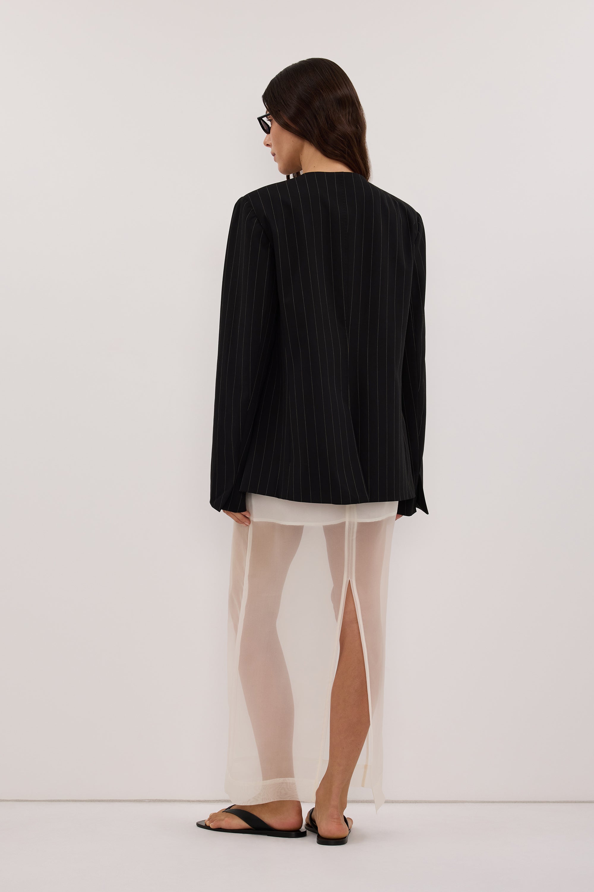 SIAN BLACK PINSTRIPE RELAXED BLAZER
