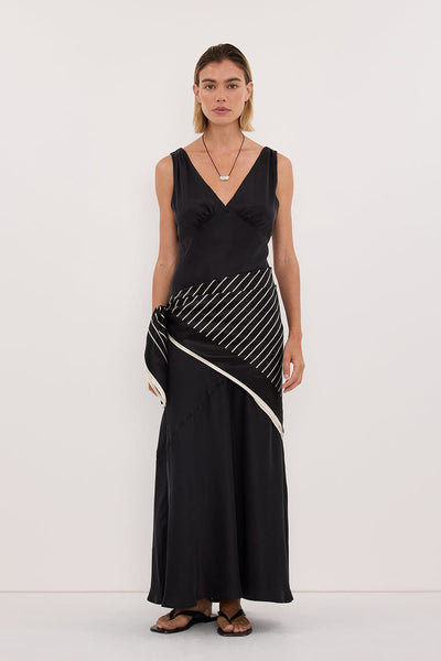 Joanna wearing ADRIENNE BLACK SILK PRINT SCARF