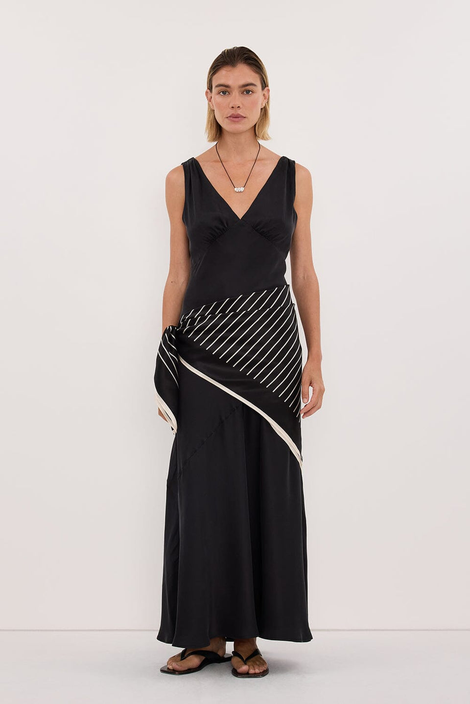 ADRIENNE BLACK SILK PRINT SCARF