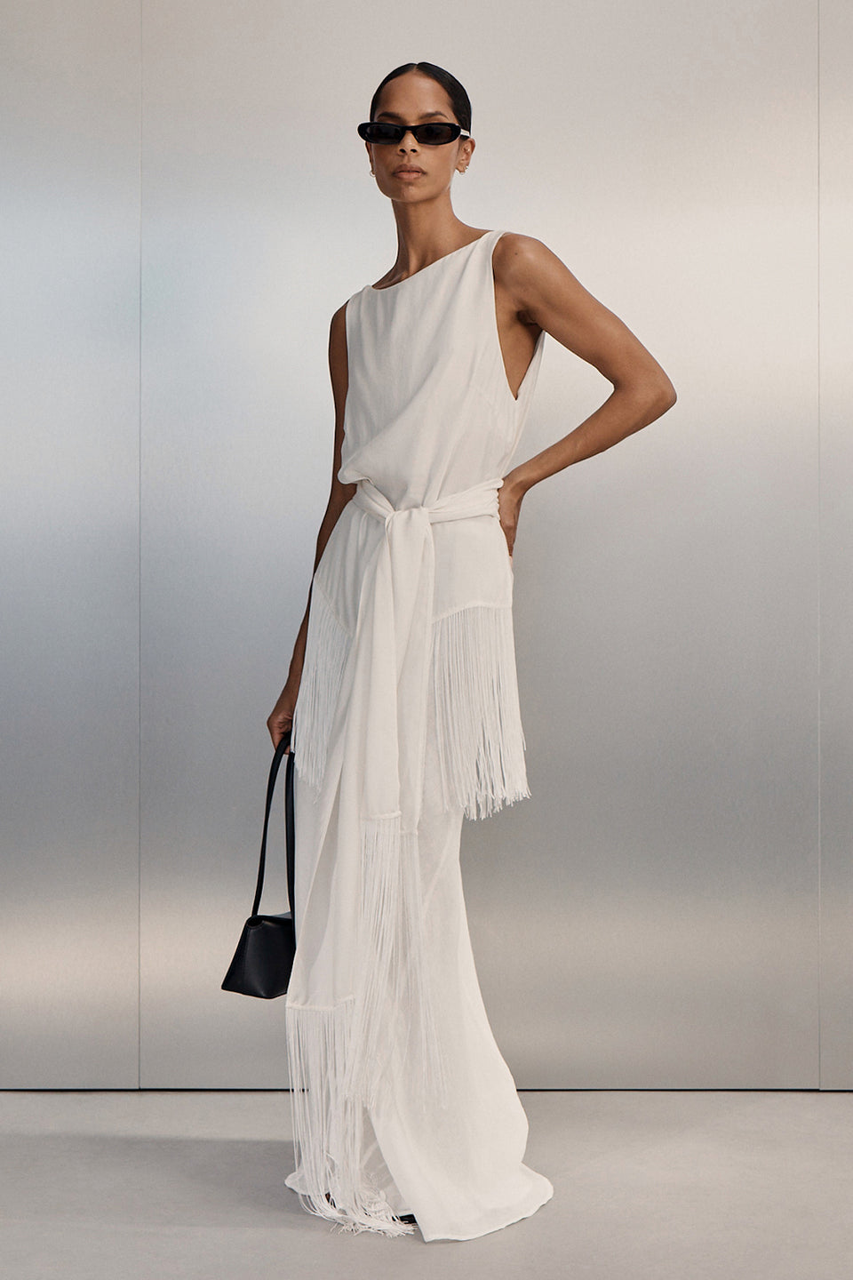 FIORA WHITE CUPRO FRINGE SCARF