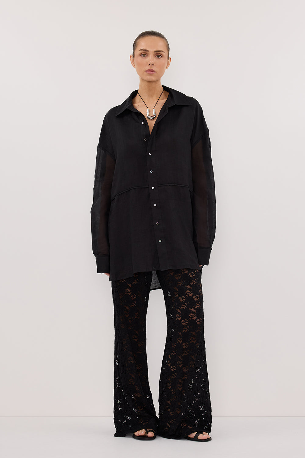 GIGI BLACK RAMIE SLEEVED SHIRT Clothing DISSH Boutiques 4 BLACK 