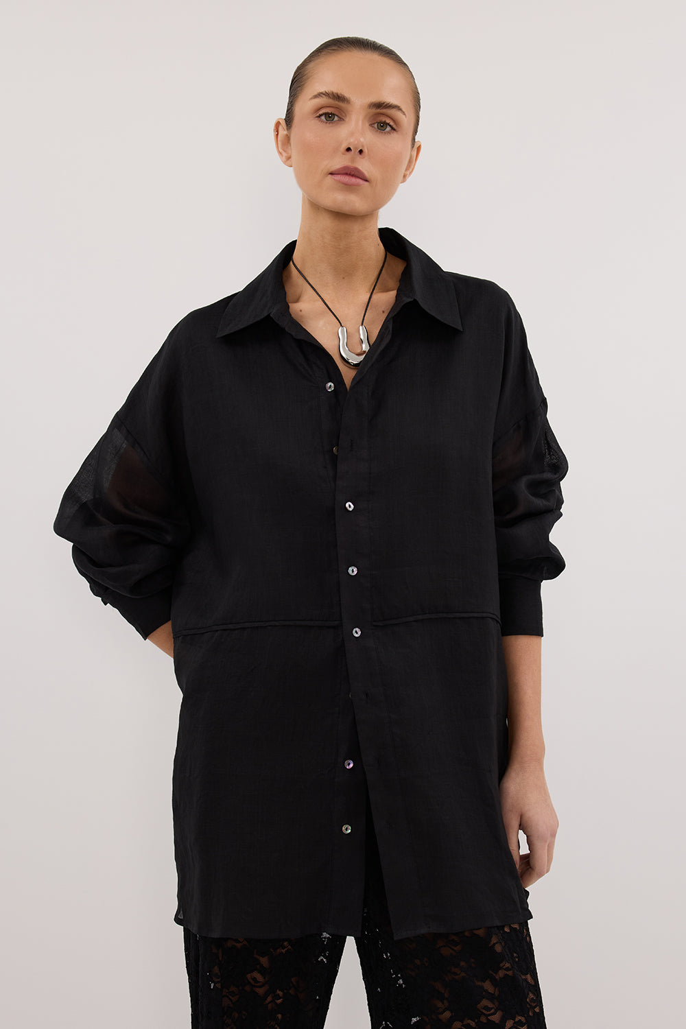 GIGI BLACK RAMIE SLEEVED SHIRT Clothing DISSH Boutiques 