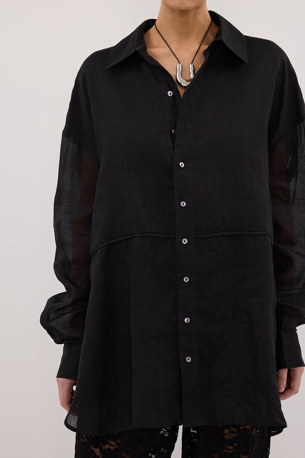 GIGI BLACK RAMIE SLEEVED SHIRT Clothing DISSH Boutiques 