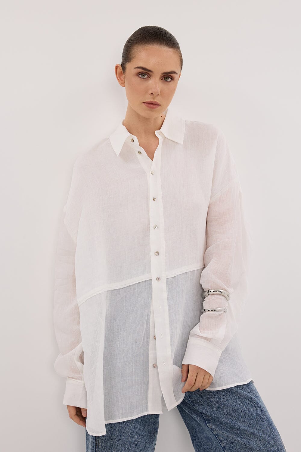 GIGI WHITE RAMIE SLEEVED SHIRT Clothing DISSH Boutiques 