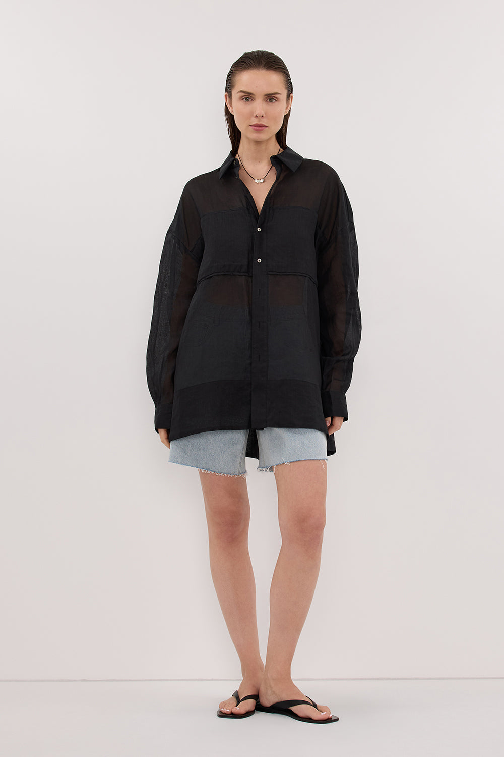 KAI BLACK RAMIE SLEEVED SHIRT Clothing DISSH Boutiques 14 BLACK 