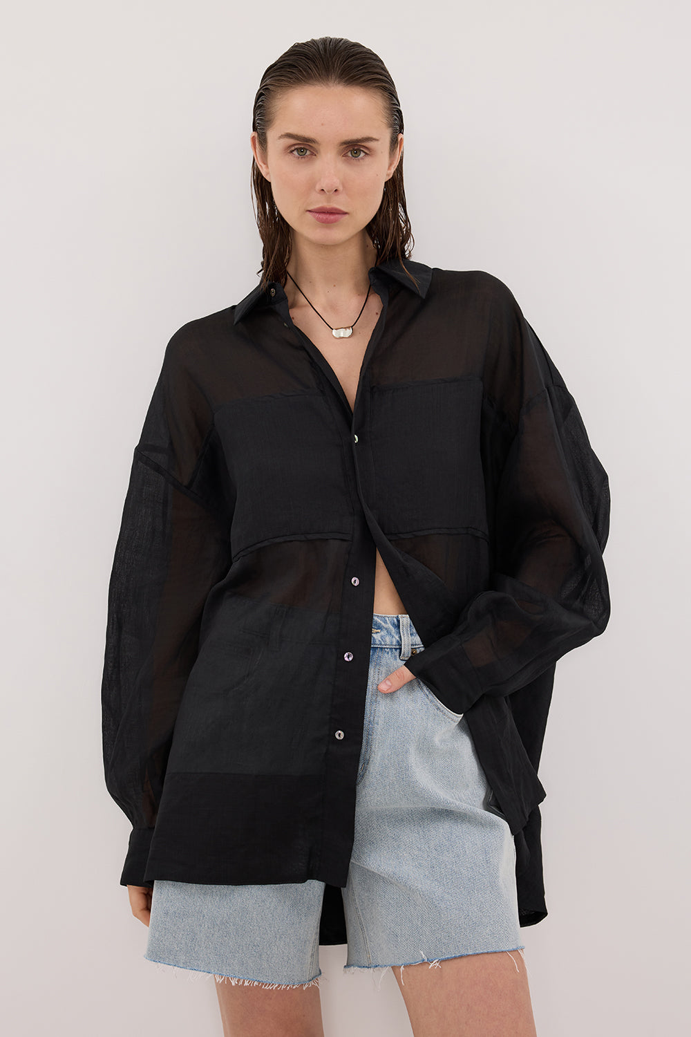 KAI BLACK RAMIE SLEEVED SHIRT Clothing DISSH Boutiques 
