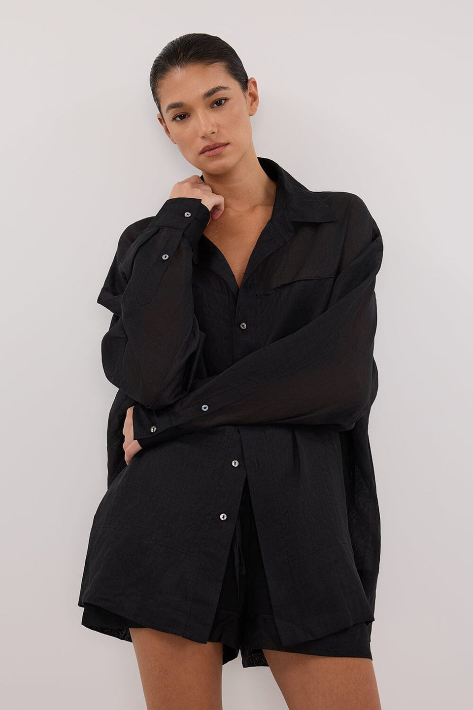 KAI BLACK RAMIE SLEEVED SHIRT Clothing DISSH Boutiques 
