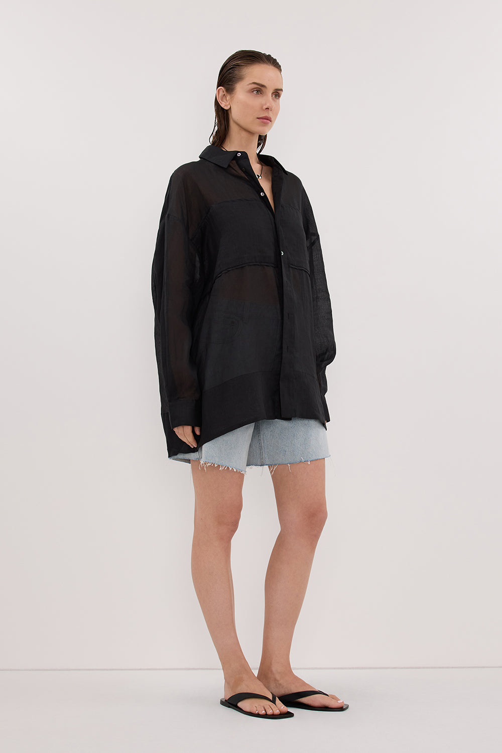 KAI BLACK RAMIE SLEEVED SHIRT Clothing DISSH Boutiques 