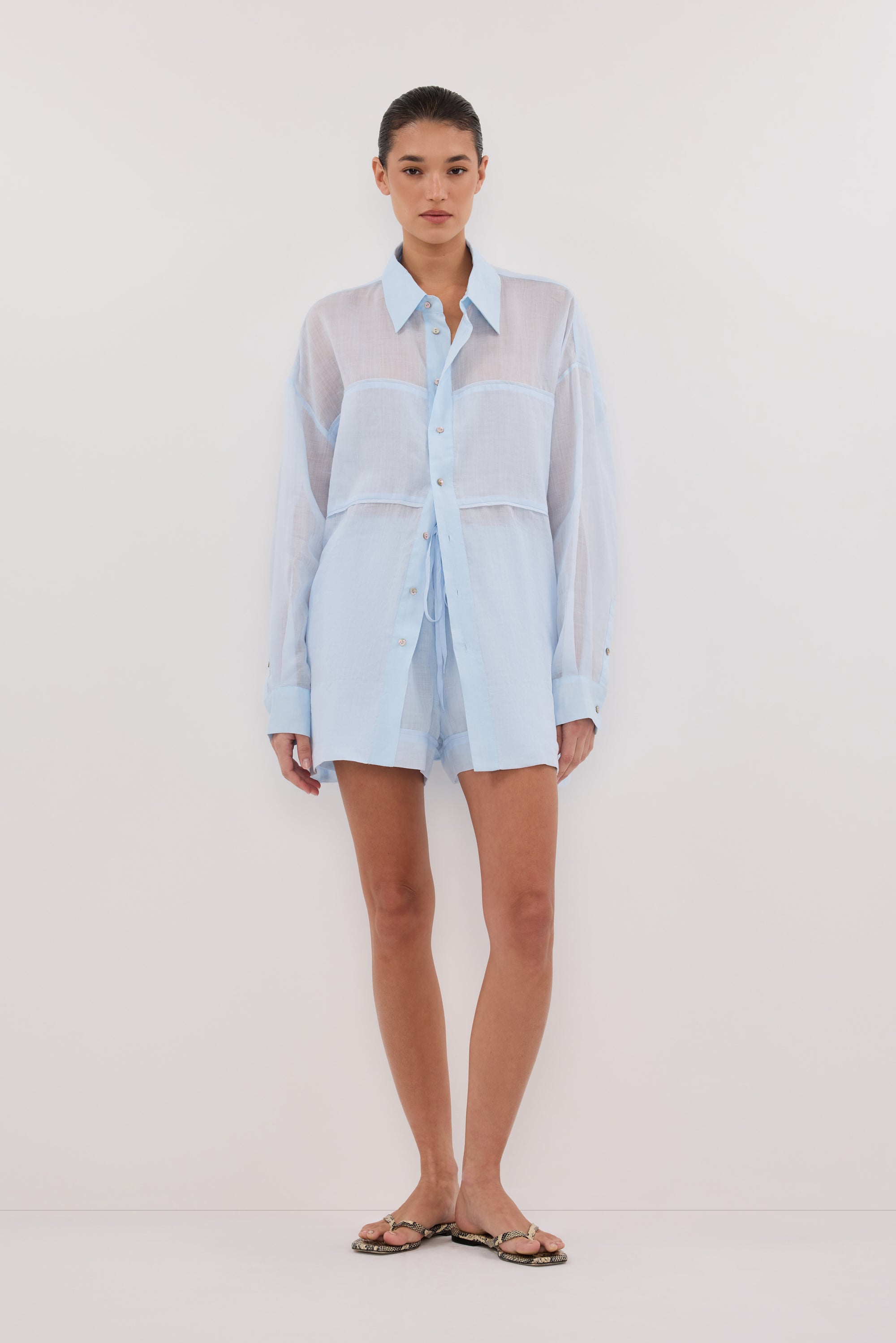 KAI CORNFLOWER OVERSIZED RAMIE LONG SLEEVE SHIRT