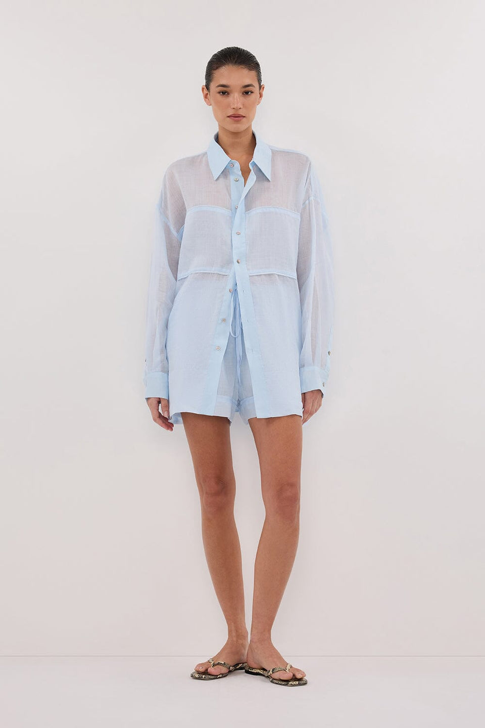 KAI CORNFLOWER OVERSIZED RAMIE SLEEVED SHIRT Clothing DISSH Boutiques 14 CORNFLOWER 