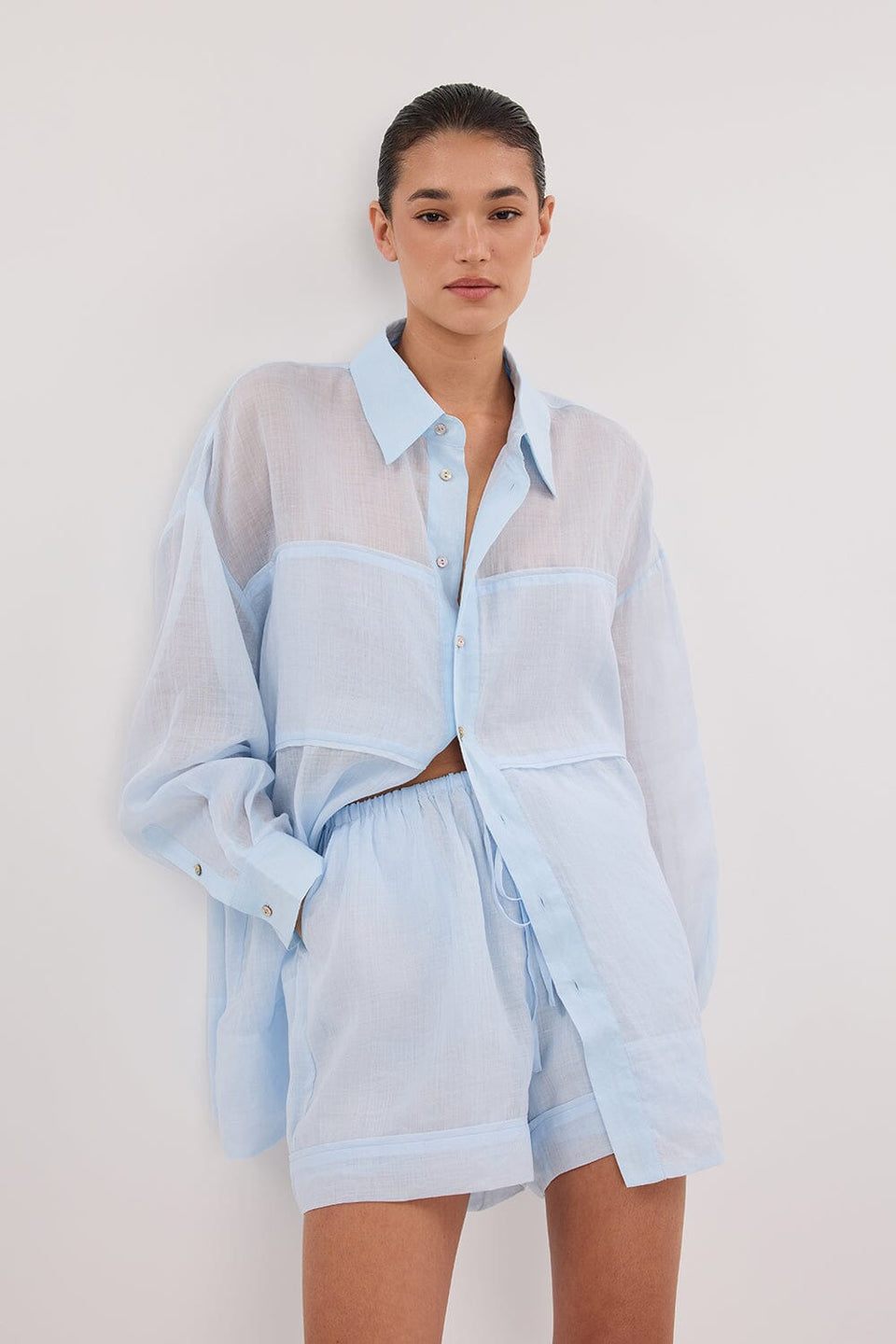 KAI CORNFLOWER OVERSIZED RAMIE SLEEVED SHIRT Clothing DISSH Boutiques 