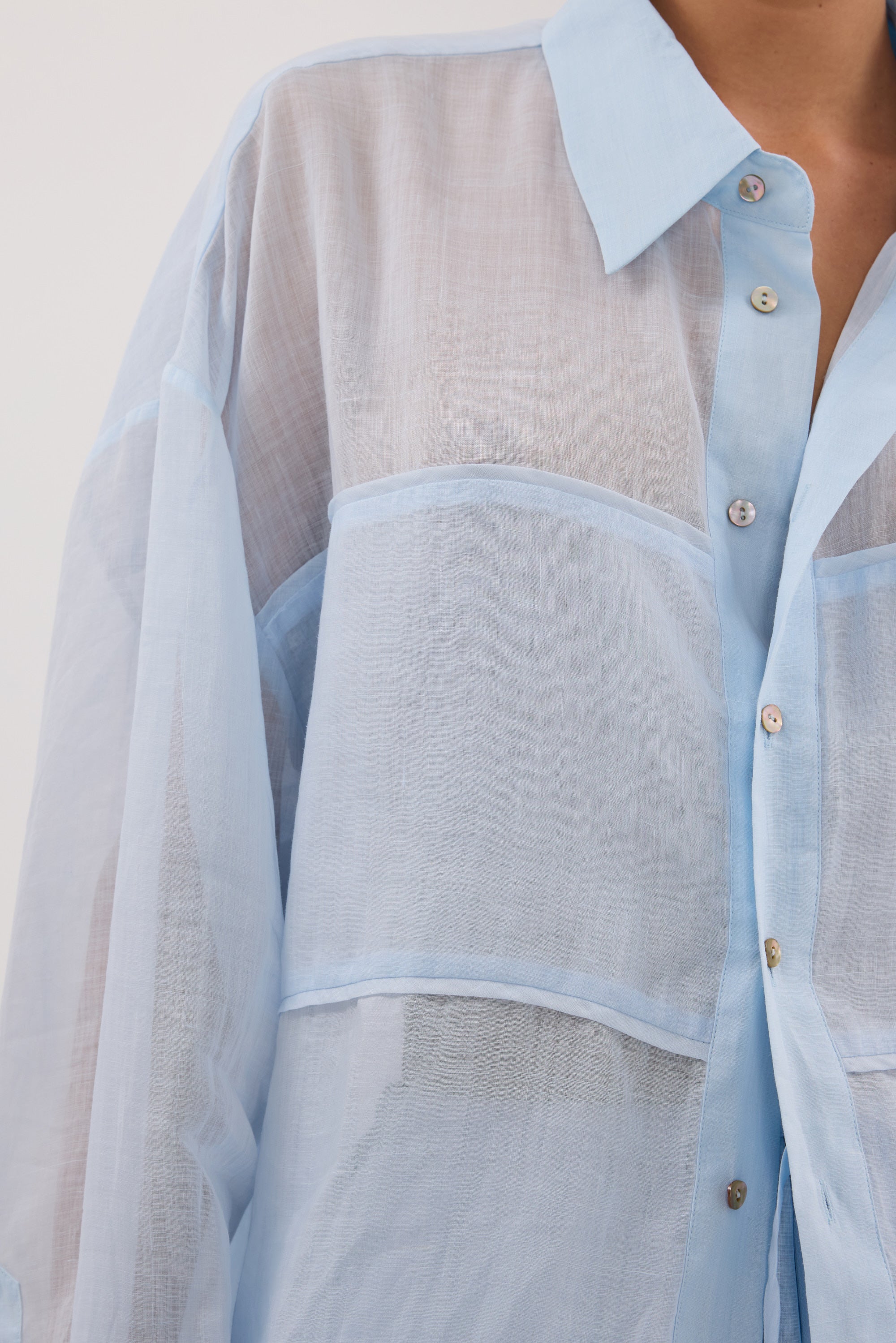 KAI CORNFLOWER OVERSIZED RAMIE LONG SLEEVE SHIRT