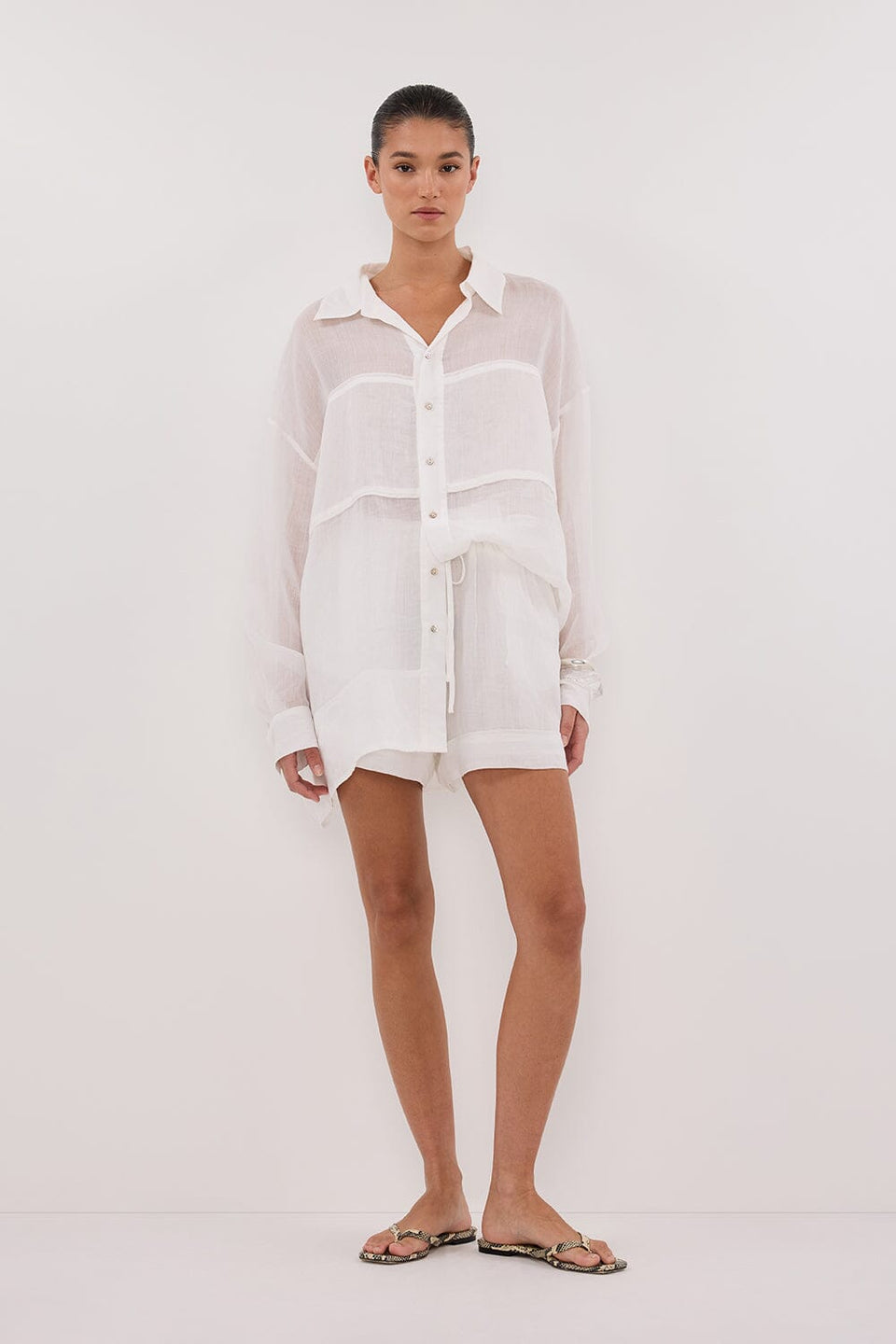 KAI WHITE OVERSIZED RAMIE LONG SLEEVE SHIRT Clothing DISSH Boutiques 